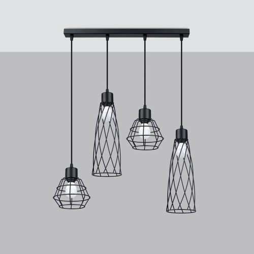 Lampa wisząca SUBA 4L czarna z żarówkami LED