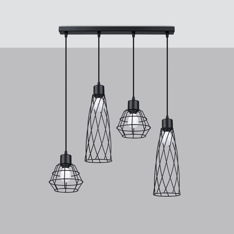 Lampa wisząca SUBA 4L czarna z żarówkami LED