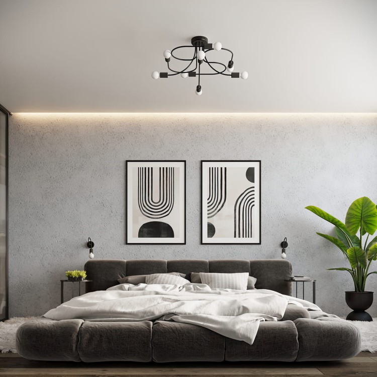 Kinkiet LEVAR czarny w sypialni