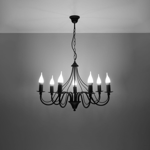 Żyrandol MINERWA 7 czarny z żarówkami LED E14