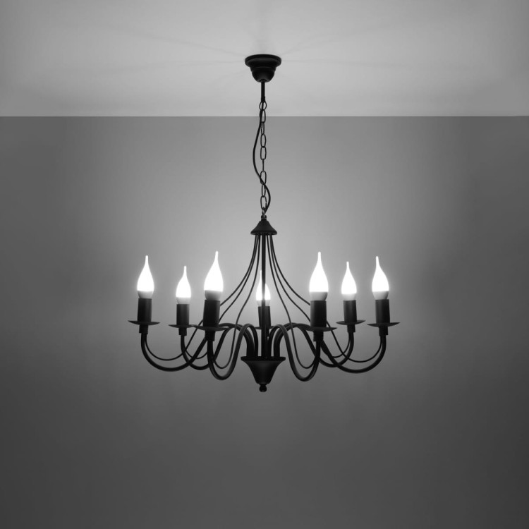 Żyrandol MINERWA 7 czarny z żarówkami LED E14