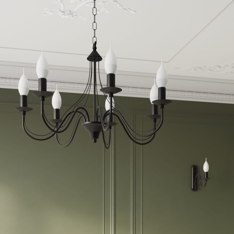 Żyrandol MINERWA 7 czarny z kinkietem