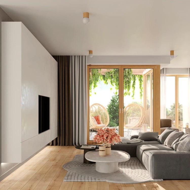 Kinkiet BOOMO w salonie przy kominku