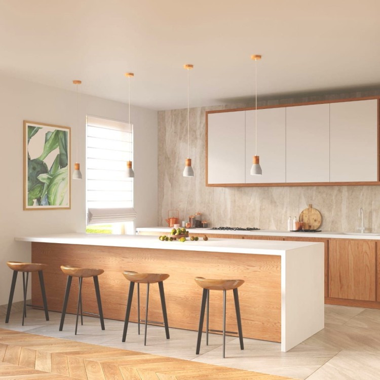 Lampa wisząca QUBIC szara w pięknej kuchni