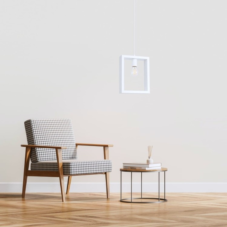 Lampa wisząca ARIES biała nad stolikiem do kawy