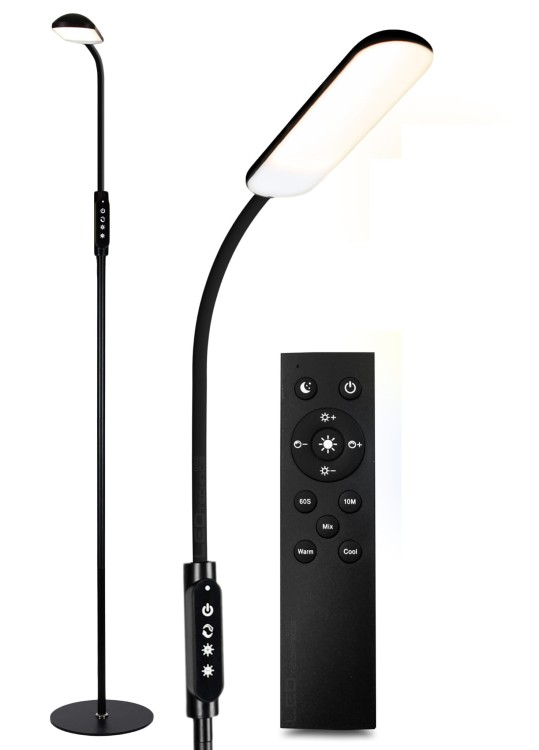 Lampa LED stojąca z trzema barwami światła  czarna  z pilotem