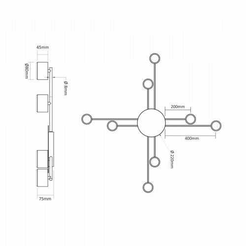 Oprawa sufitowa 8 x LED GX53 czarna wymiary