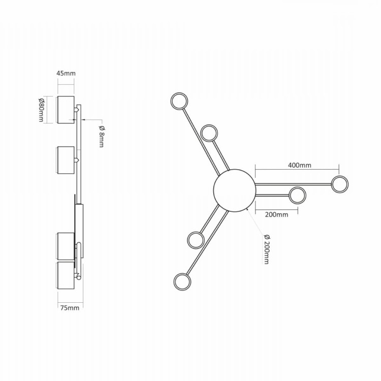 Oprawa sufitowa "Y" 6 x LED GX53 czarna wymiary