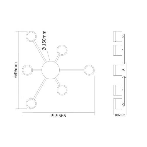 Oprawa sufitowa 6xLED GX53 czarna wymiary