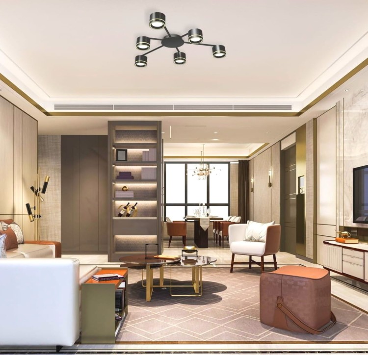 Oprawa sufitowa 6xLED GX53 czarna w pokoju dziennym