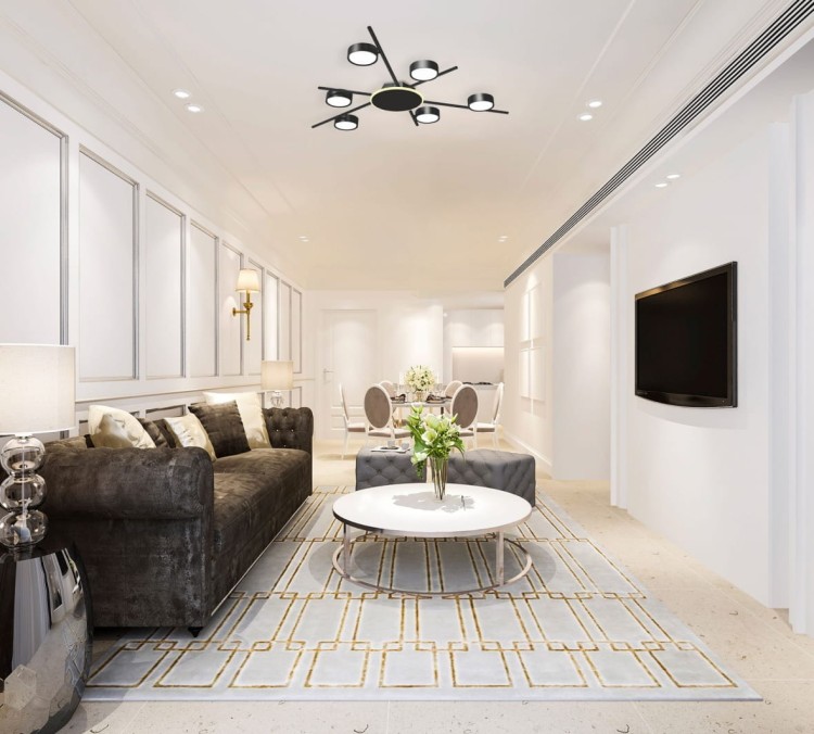 Oprawa sufitowa 6xLED GX53 czarna z podświetleniem w pokoju dziennym