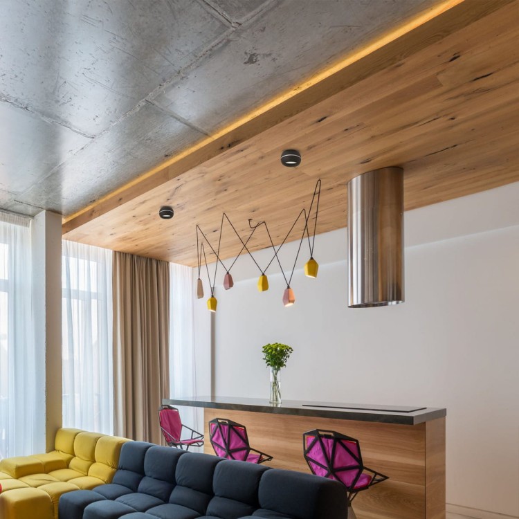 Kulista oprawa sufitowa LED GX53 czarna aranżacja w pokoju dziennym