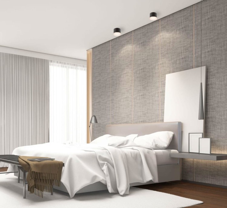 Oprawa sufitowa LED GX53 czarna "walcowata" w pięknej sypialni