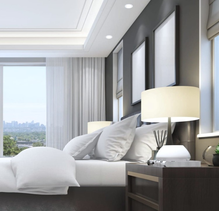 Oprawy LED GX53 białe zamontowane w sypialni