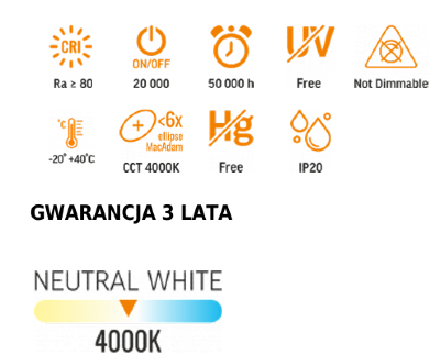 Panel LED Kaseton 60x60 36W/5600lm NW parametry