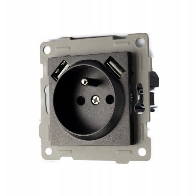 Gniazdko elektryczne pojedyncze z portami USB czarne