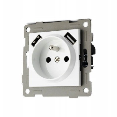 Gniazdko elektryczne pojedyncze z portami USB białe