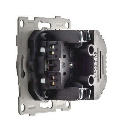 Gniazdko elektryczne pojedyncze czarne z portami USB-C/A widok z tyłu