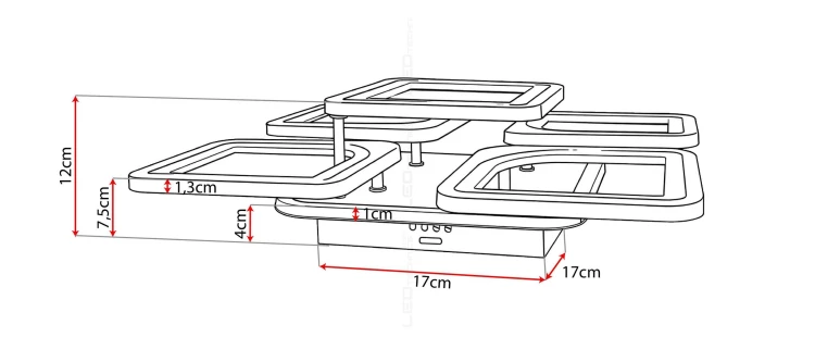 Lampa LED 72W/7900 lm "5x kwadrat" wymiary