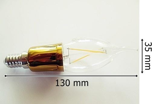 Żarówka Led E14 COG Filament Edison Świeca Złota Ciepła 3W/300lm wymiary