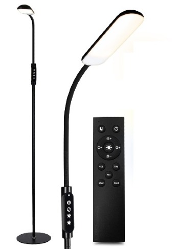 Lampa LED stojąca z trzema barwami światła  czarna  z pilotem
