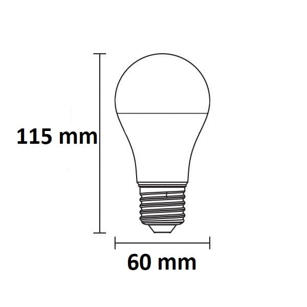 Żarówka LED E27 SMD 12W/960lm CCD Ciepła WW wymiary