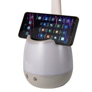 Lampka Biurkowa LED 5W Biała NW Ściemnialna z pojemnikiem na smartfona