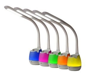 Lampka Biurkowa LED 5W Biała Ściemnialna z podświetlanym pojemnikiem RGB