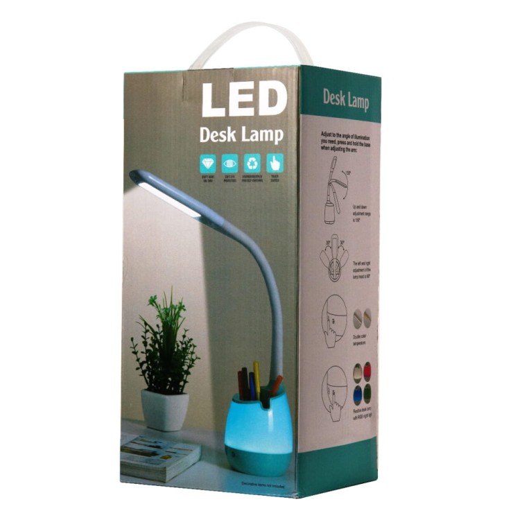 Lampka Biurkowa LED 5W Biała DIM z podświetlanym pojemnikiem opakowanie