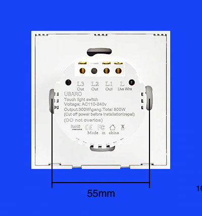 Włącznik LED WiFi Dotykowy pojedynczy szklany biały wymiary tył