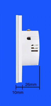 Włącznik LED WiFi Dotykowy Potrójny Szklany Biały bok wymiary