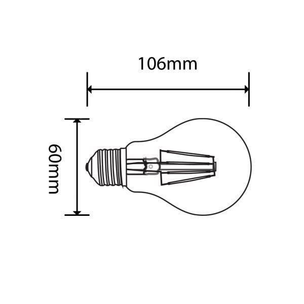 Żarówka LED Filament E27 4W/400lm Ściemnialna WW - wymiary