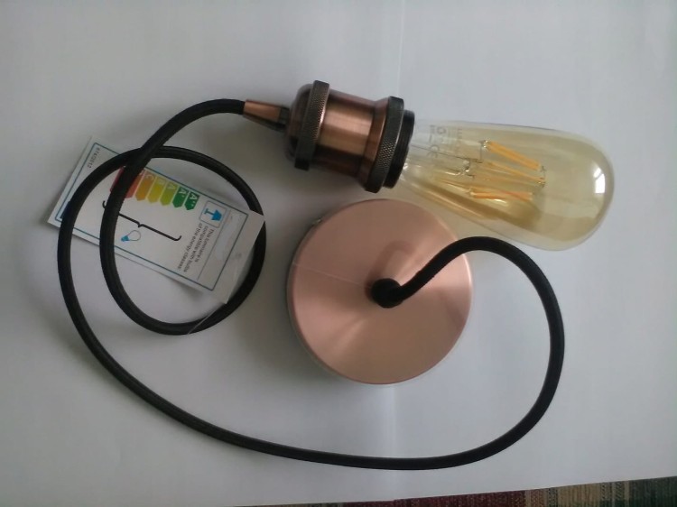 Oprawka E27 Metal Wisząca Loft miedź z żarówką filament amber