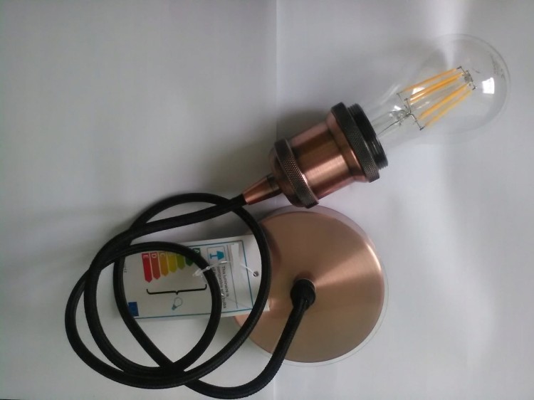 Oprawka E27 Metal Wisząca Loft miedź z żarówką filament Edison