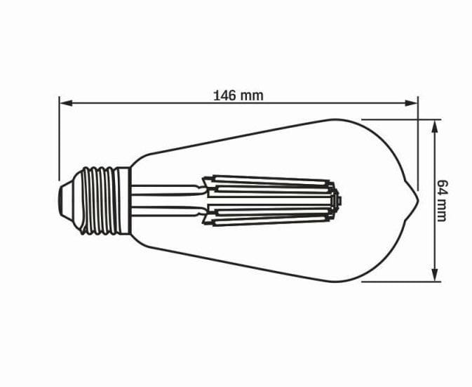 Żarówka LED E27 Filament Ściemnialna 6W/550lm Łezka Retro wymiary