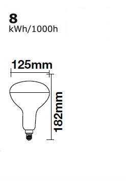 Żarówka LED E27 8W/600lm WW DIM filament typ R125 - wymiary