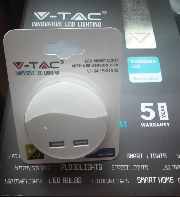 Lampka Nocna Okrągła LED z portami USB barwa ciepła