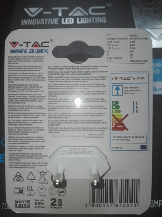 Lampka Nocna Okrągła LED Samsung USB WW podłączenie do gniazdka elektrycznego