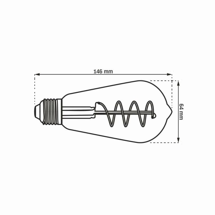 Żarówka LED E27 4W/300lm Ściemnialna Edison wymiary