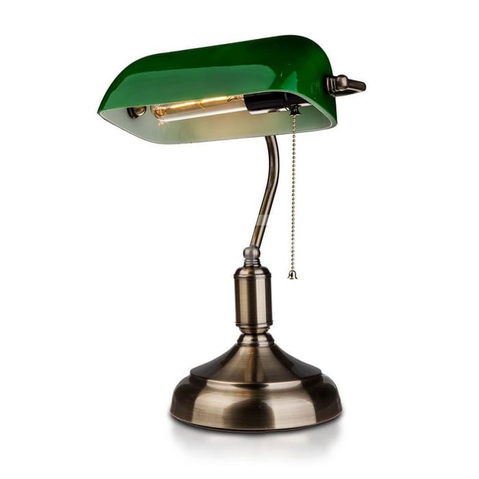 Ekskluzywna bankierska lampka biurkowa z zielonym kloszem