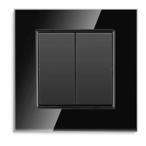 Schodowy włącznik podwójny szklany czarny podtynkowy