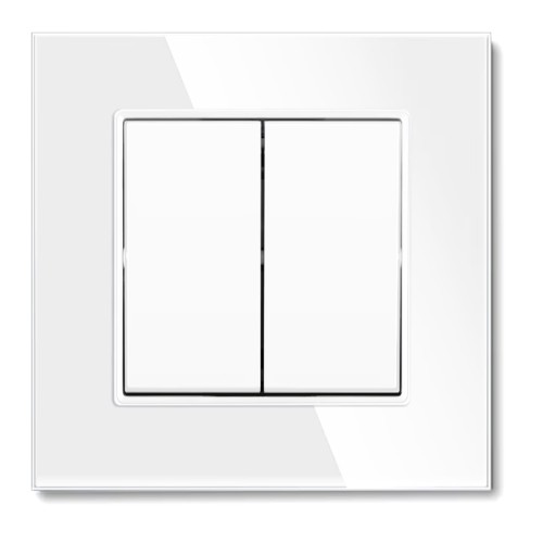Włącznik podwójny szklany biały podtynkowy