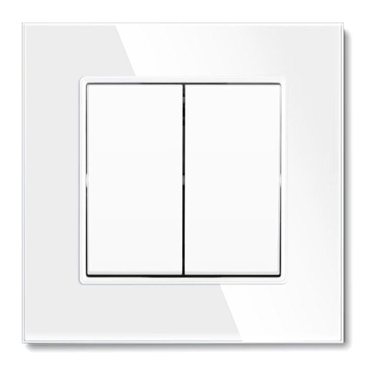 Włącznik podwójny szklany biały podtynkowy