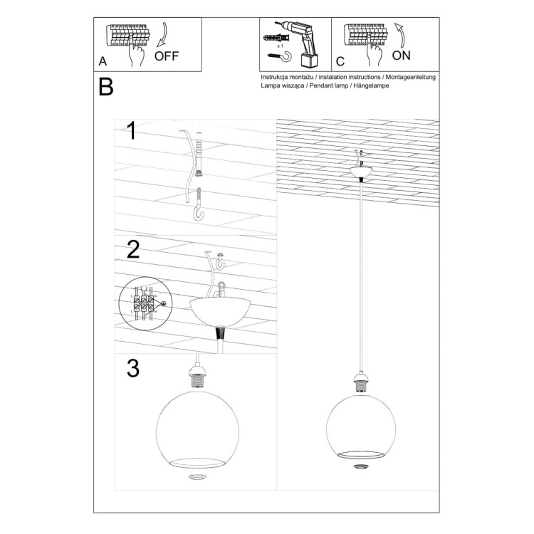 Lampa wisząca BALL biała sposób montażu