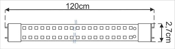 Świetlówka Led T8 Mleczna 120cm 18W/1800lm COB Zimna wymiary