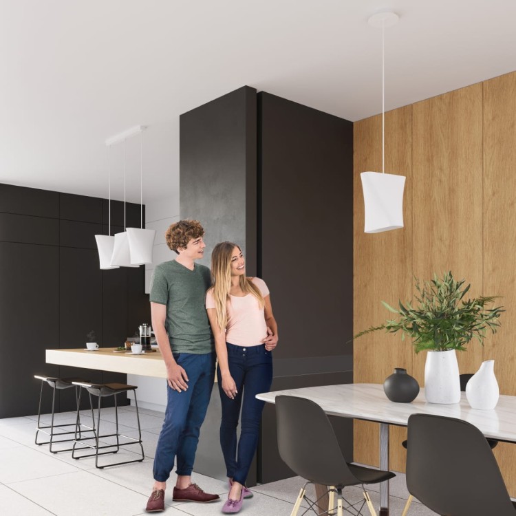 Żyrandol BLUM 3 biały w salonie i jadalni