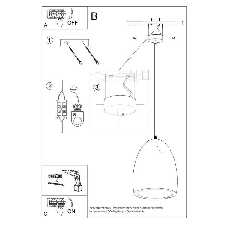 Lampa wisząca ceramiczna BUKANO sposób montażu