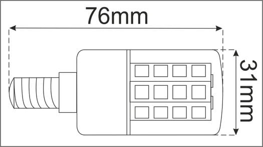 Żarówka Led E14 31SMD 5050H Cover Zimna 4,5W/360lm wymiary